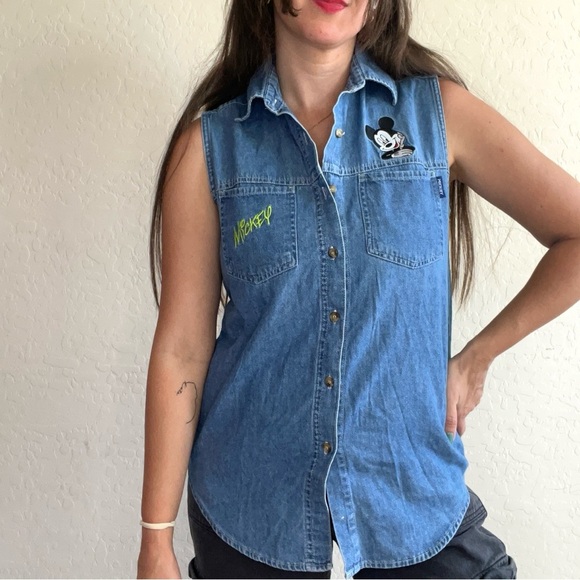 Vintage Mickey Mouse Button Down Denim Vest - Picture 1 of 6